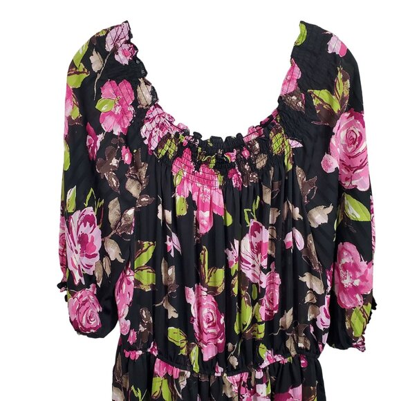 Boston Proper Sz M Dress Floral Chiffon Smocked Neckline Off Shoulder Puff Sleev - Picture 7 of 12